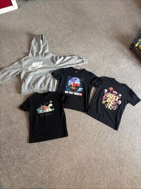 Nike Gray Hoodie with Black Graphic T-shirt Kids Bundle